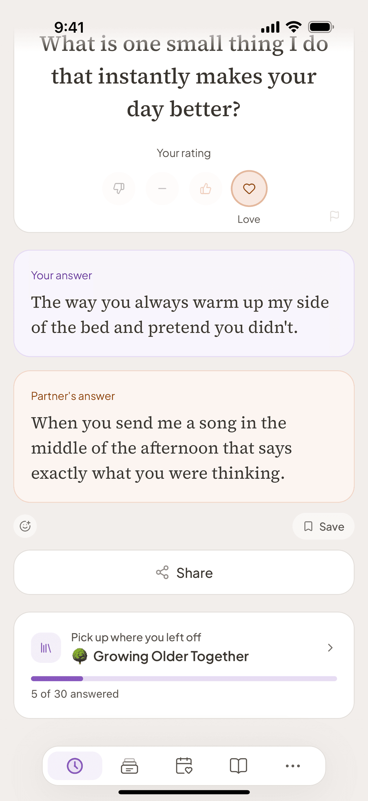 Both partners’ answers revealed side by side in Aperi